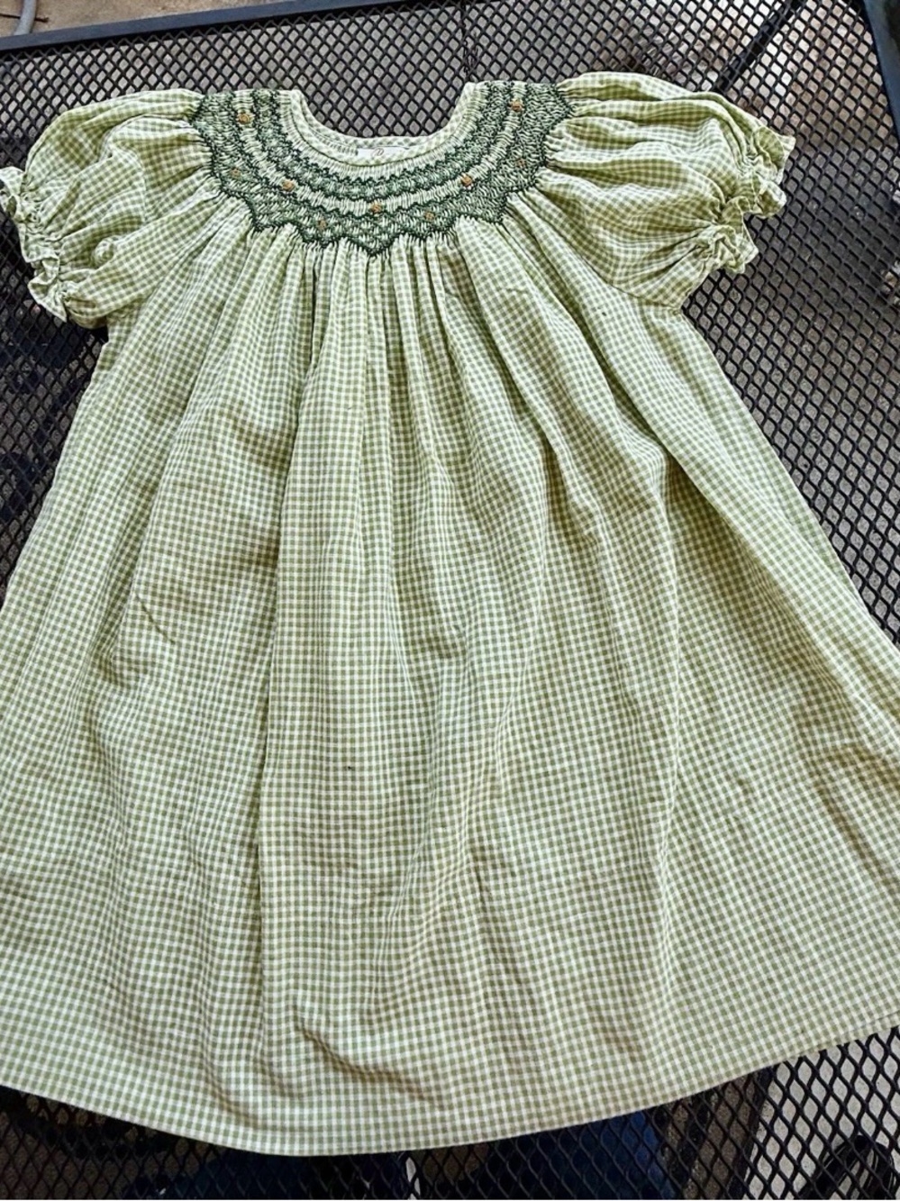 Rosalina Smocked Green Checked Dress Girls 24 M.